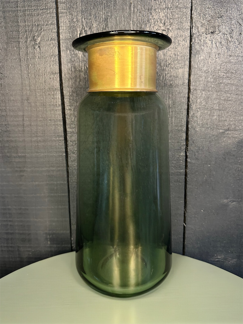 Tall Green Vase With Gold Collar