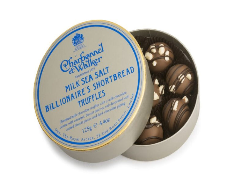 Open tin of Charbonnel et Walker Billionaire&