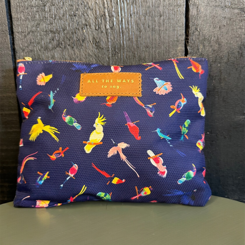 Pouch with colorful bird pattern and &
