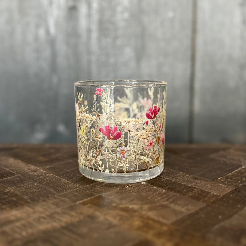 Glass Floral Candle Holder
