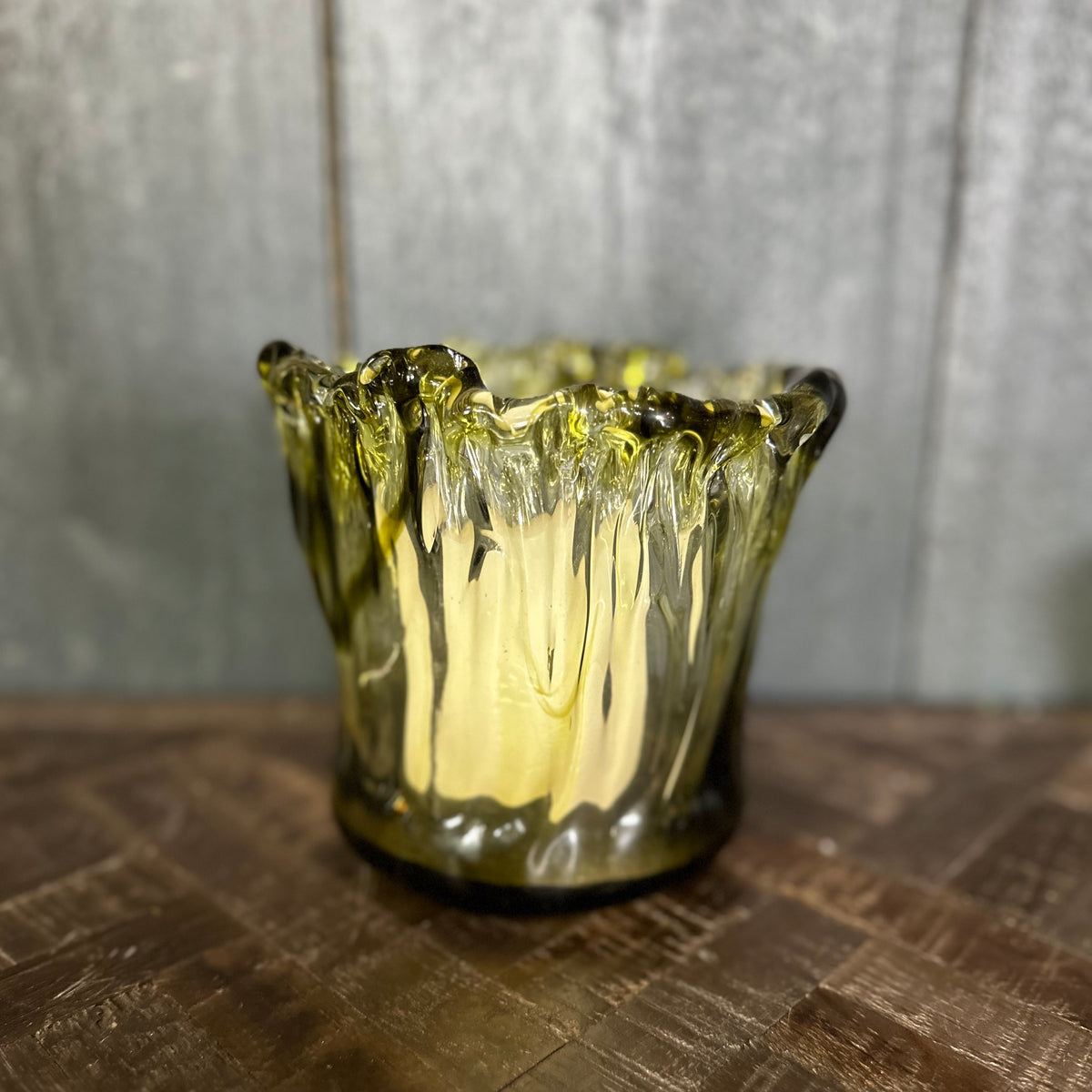 Green Glass Candle Holder